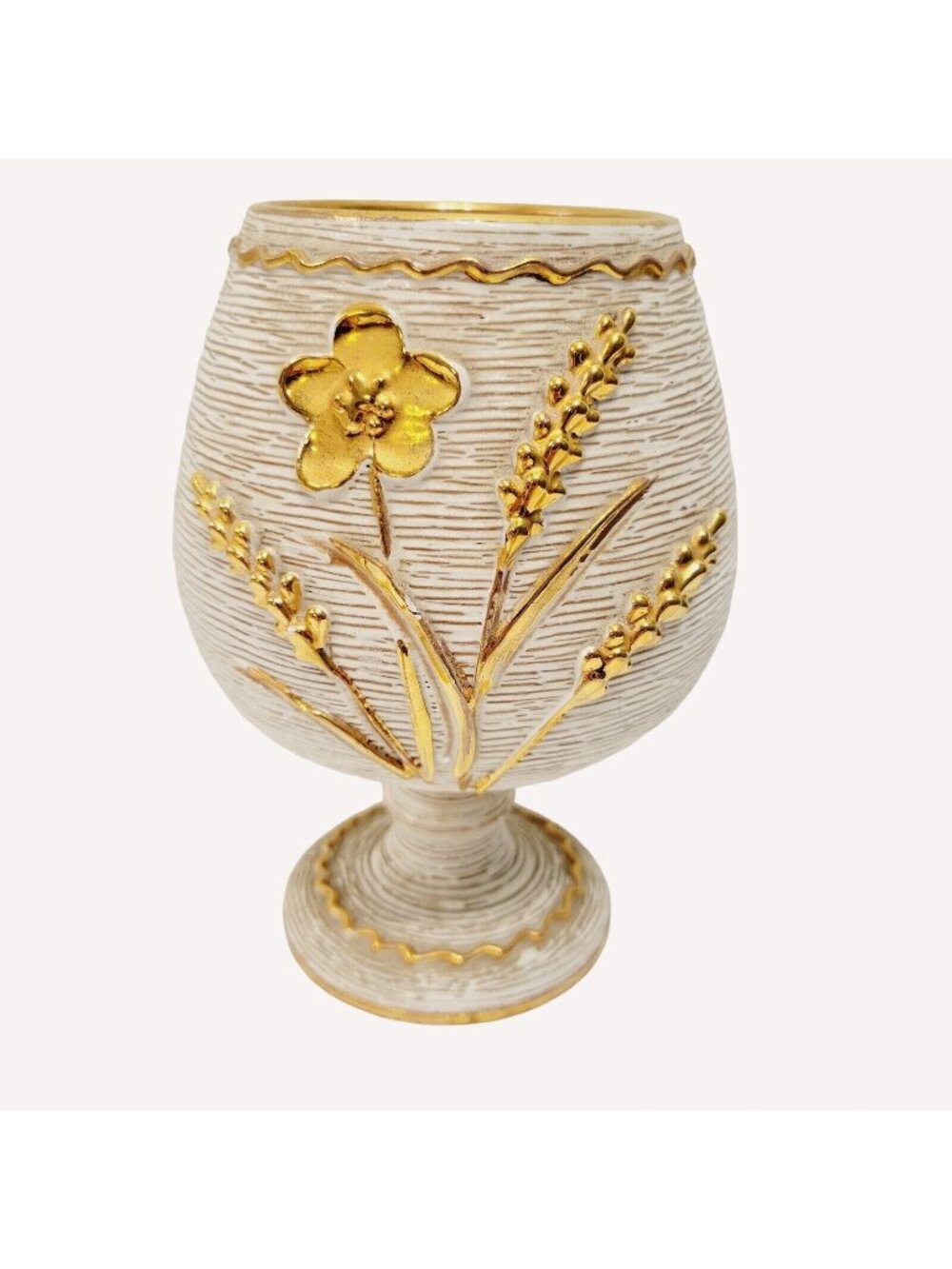 Vtg MCM Ceramic Gold Floral Goblet Chalice Cup Fratelli Italy Eclectic Regency